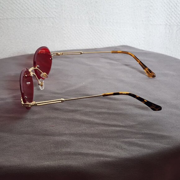 The Ventura Label Diamond Cut Ruby Red Oval Logo Engraved Gold Trim Sunglasses - Picture 13 of 16